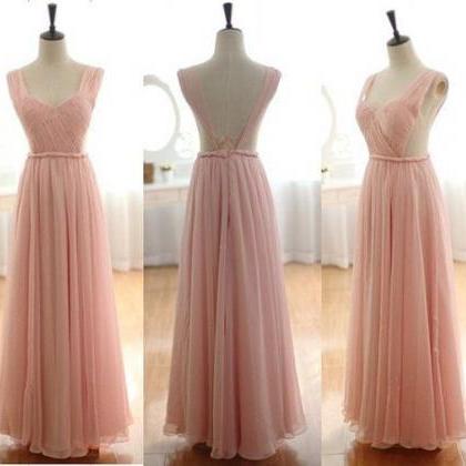 Retty Handmade Straps Light Pink Long Prom Dresses..