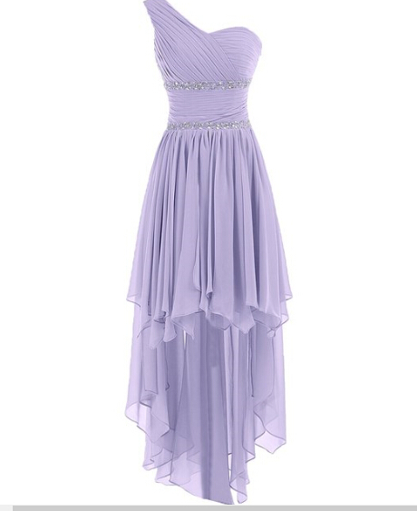 Cute One Shoulder High Low Lavender Chiffon Sweetheart Prom Dress, Wedding Party Dresses , Bridesmaid Dress