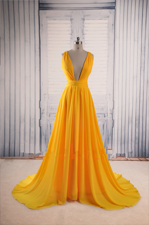 Pretty Handmade Yellow Sexy Chiffon Cross Back Prom Dresses 2015, Prom Gown, Prom Dresses , Yellow Prom Gown
