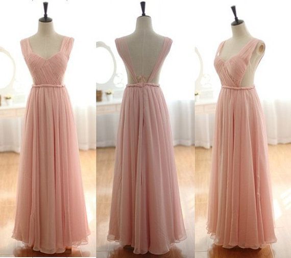 Retty Handmade Straps Light Pink Long Prom Dresses 2015, Formal Gown , Pink Bridesmaid Dresses
