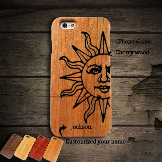 Retro Sun Iphone 6s 6s Plus 6 6 Plus 5s 5 4 4s 5c Wood Phone Case, Personalized Samsung Galaxy S5 4s S3 S2 Case Cherry Walnut Wood Gift A25